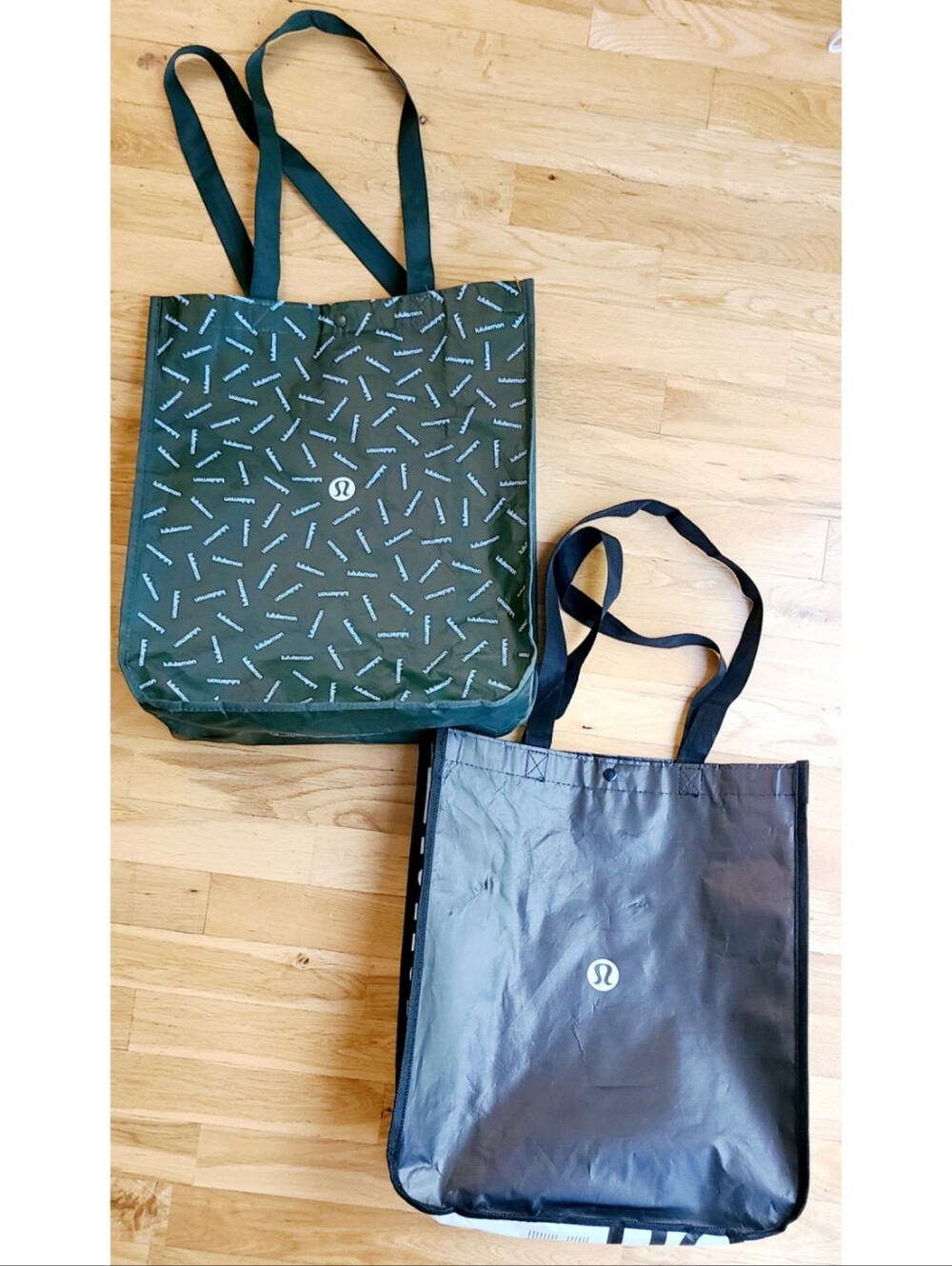 2 Lululemon Large Reusable Shopping Totes Travel Gym Baby Grunge 16"x14"x6"